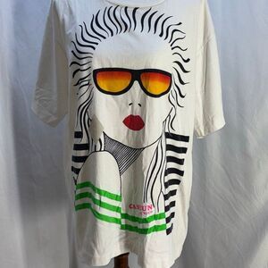 Vtg 1980s/90s Cancun t shirt XL woman sunglasses Neon Beach SIng Stitch Mariachi
